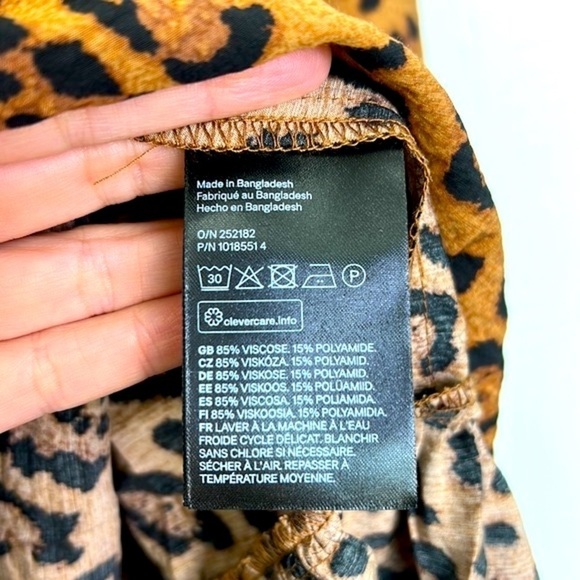 H&M - Brown & Black Cheetah Print Long Sleeve Tunic Tiered Dress Size Medium - Picture 9 of 11
